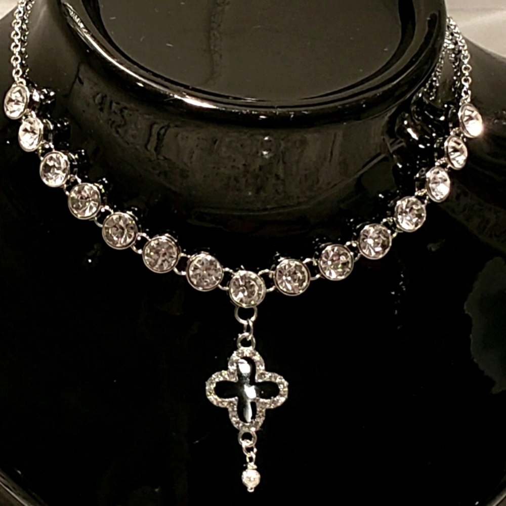 One of a kind designer rhinestone necklace and earring set.